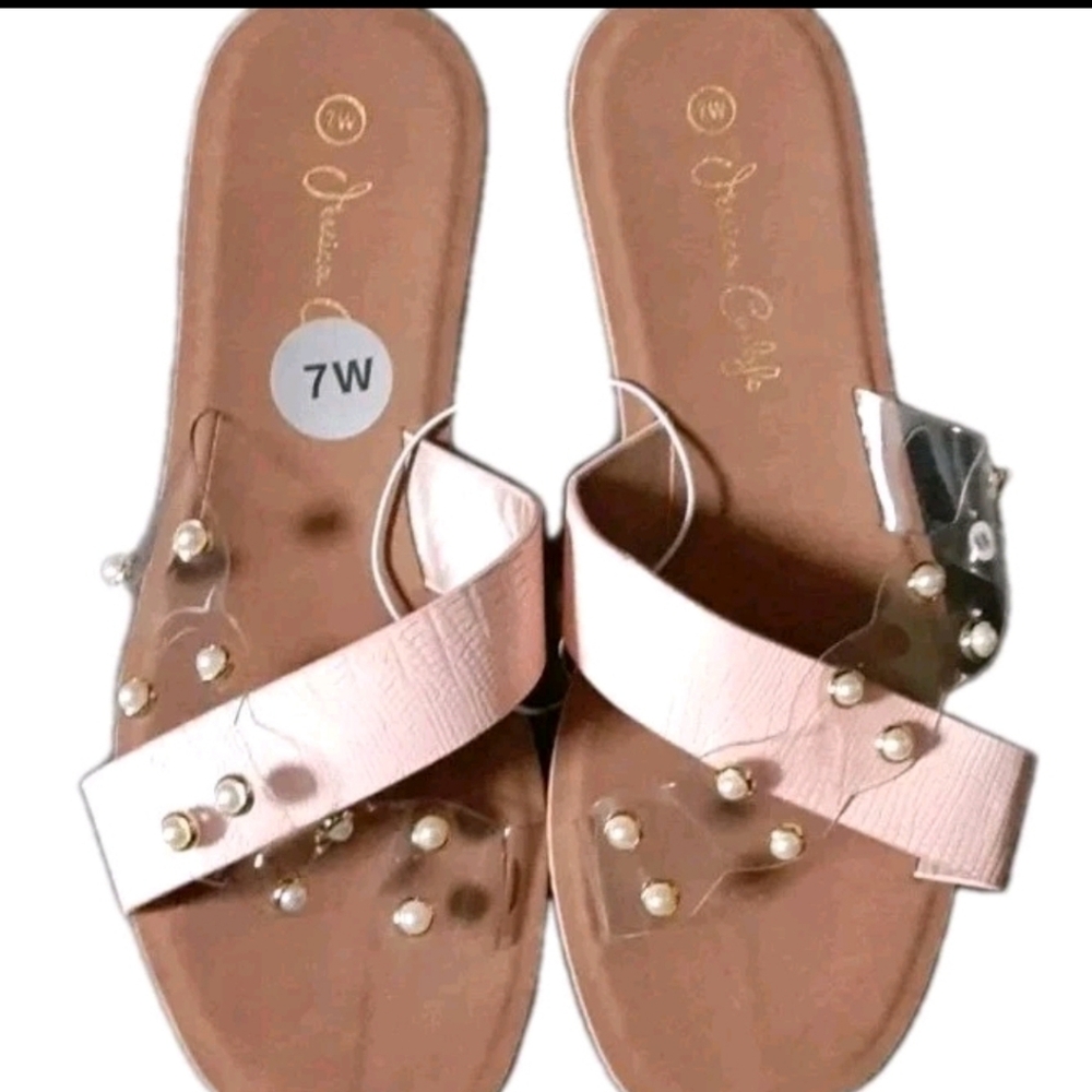 JESSICA CATYLE Beaded Cross Strap Slip On Sandals Size 7 Pink NWT